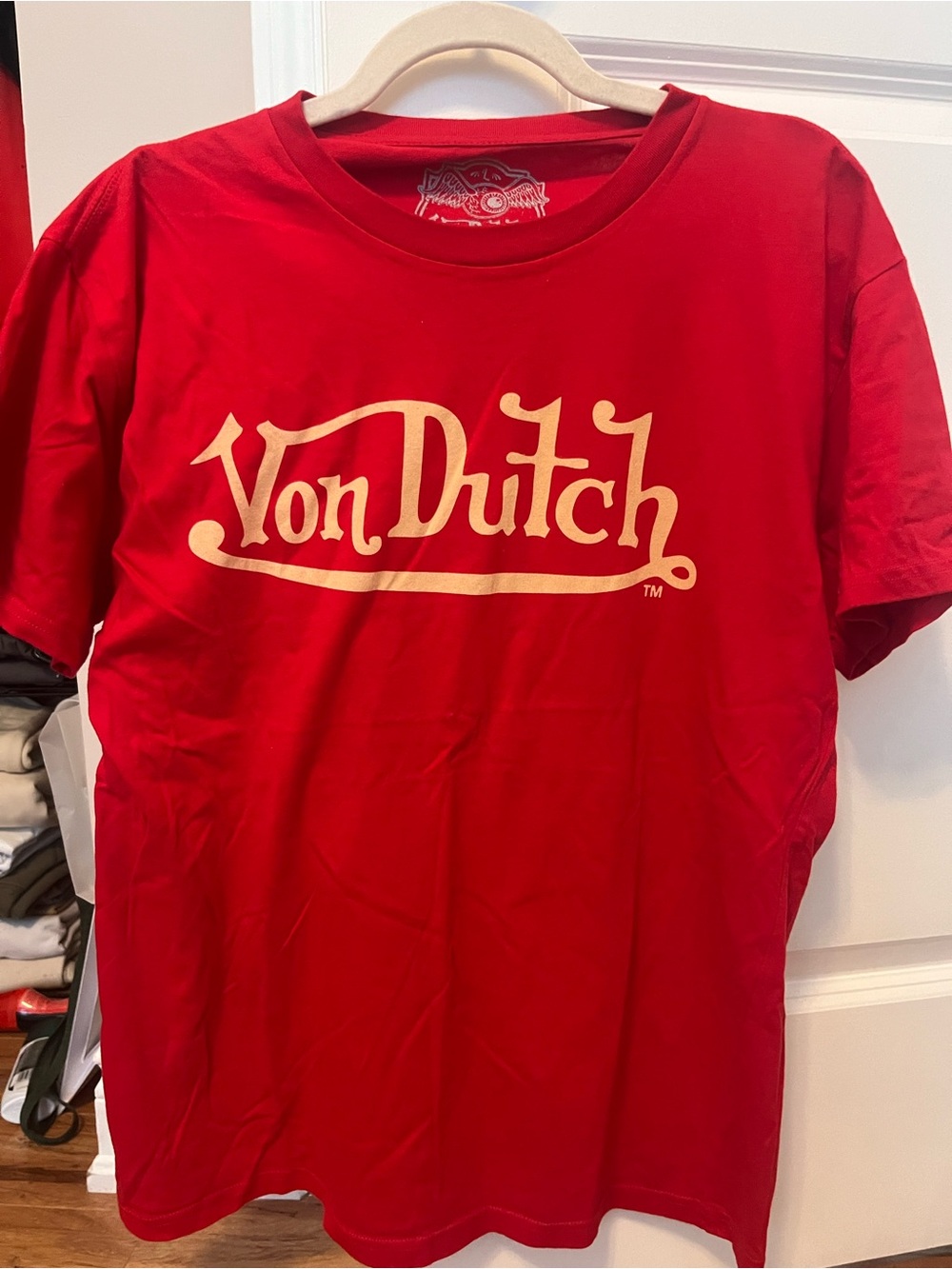 Von Dutch Red Tee with Cream Logo - Kids